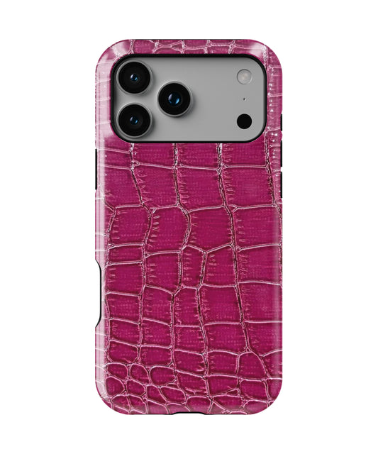 Pink Croc Leather Phone Case.