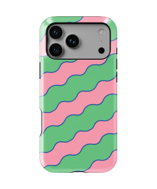 Pink Green Waves Phone Case.